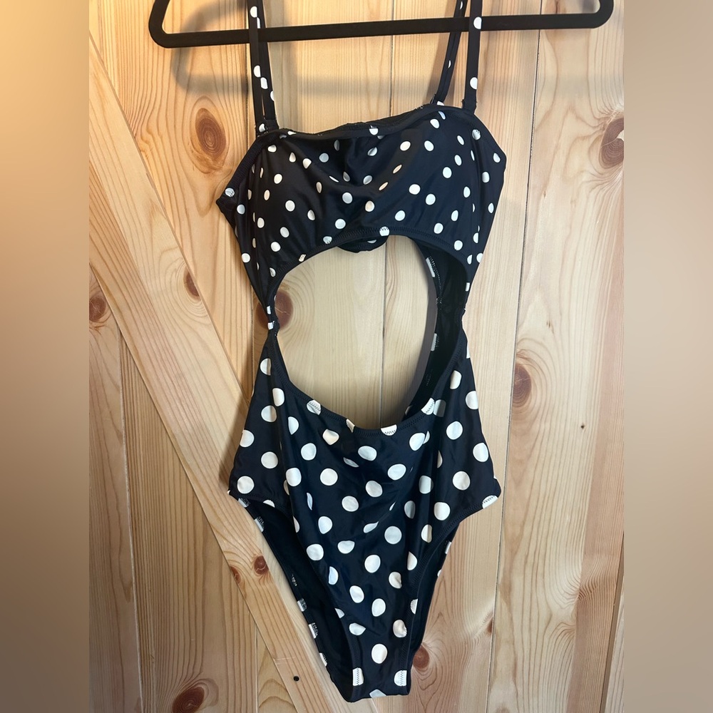 Aerie Real Good Polka Dot One Piece Cut Out Swimsuit
